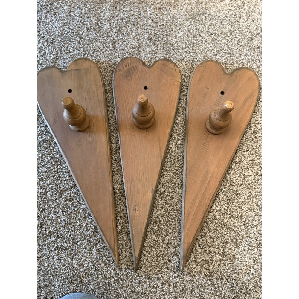 Homemade Wooden Heart Shaped Coat Hanger Decor Granny Core Wall Mounted 3 Total